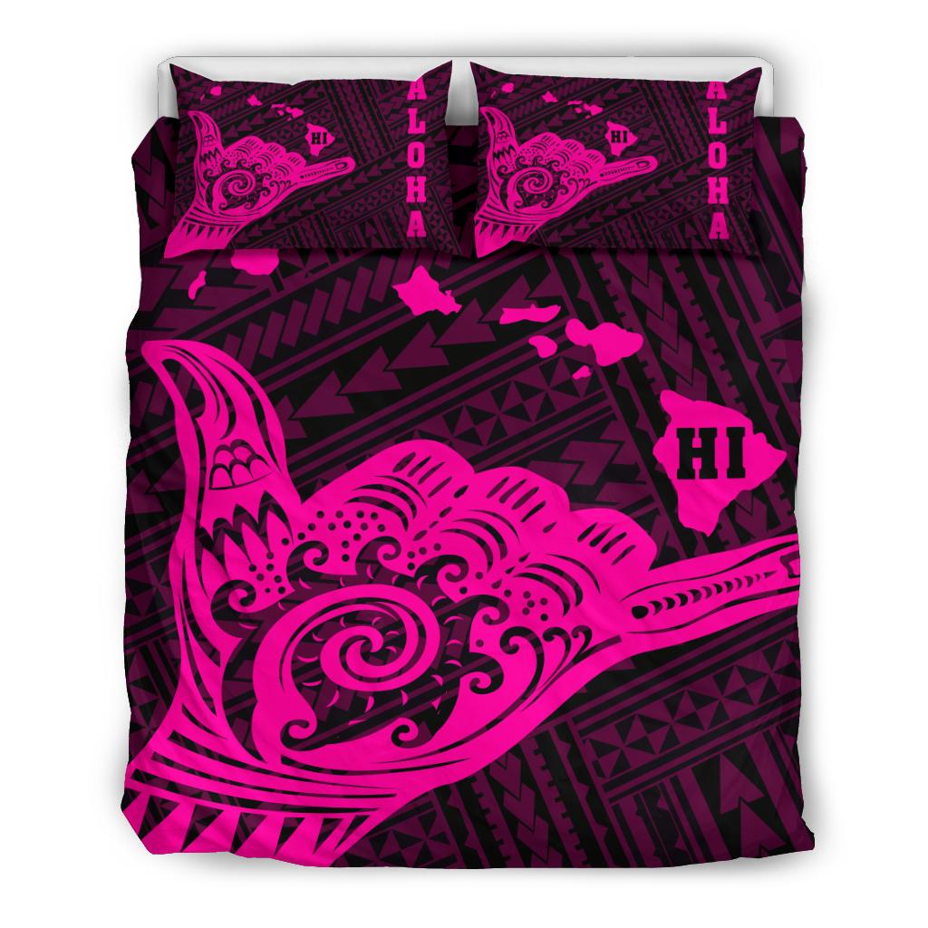 Hawaiian Map Shaka Pink Polynesian Bedding Set Pink - Polynesian Pride