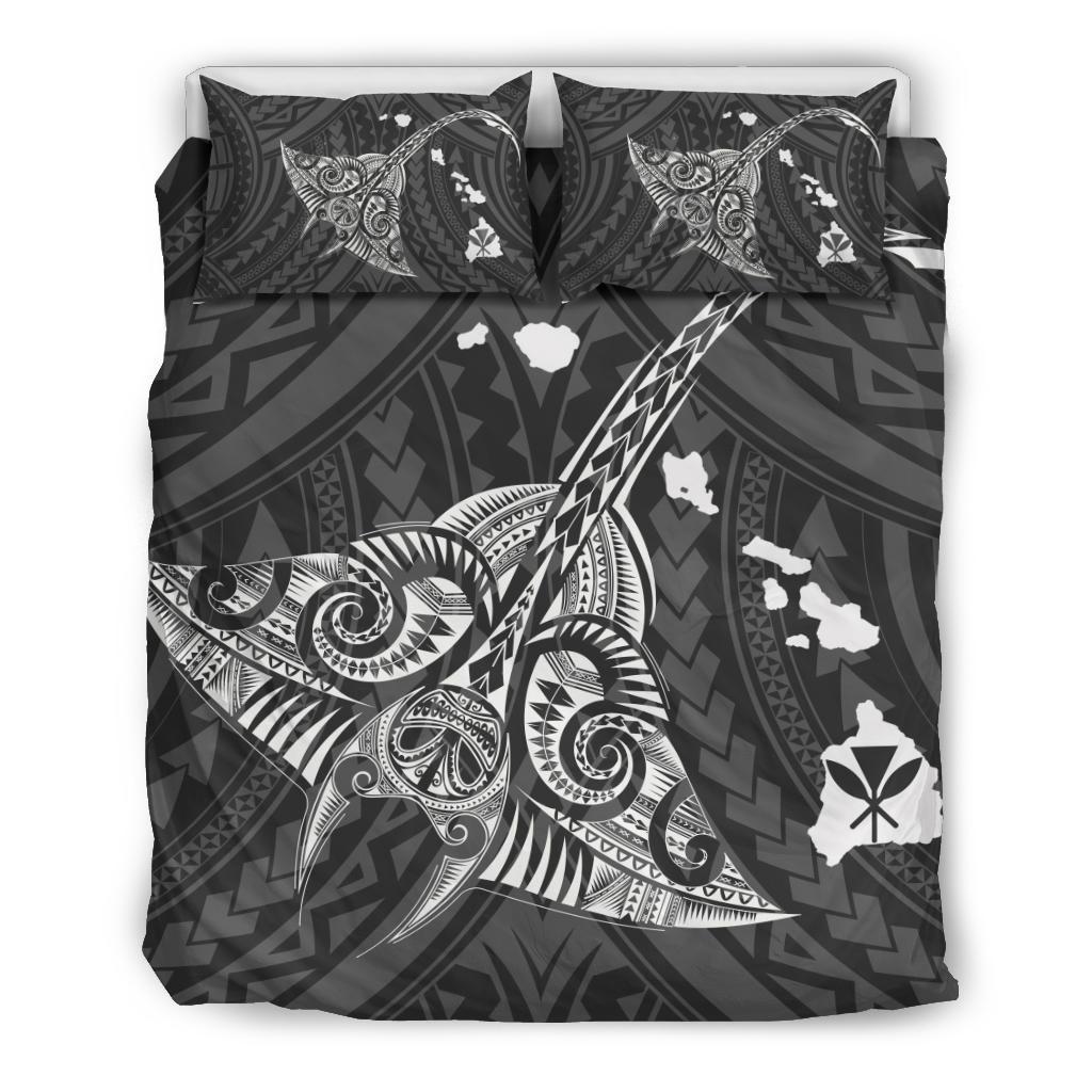 Hawaiian Map Kanaka Manta Ray White Polynesian Bedding Set White - Polynesian Pride