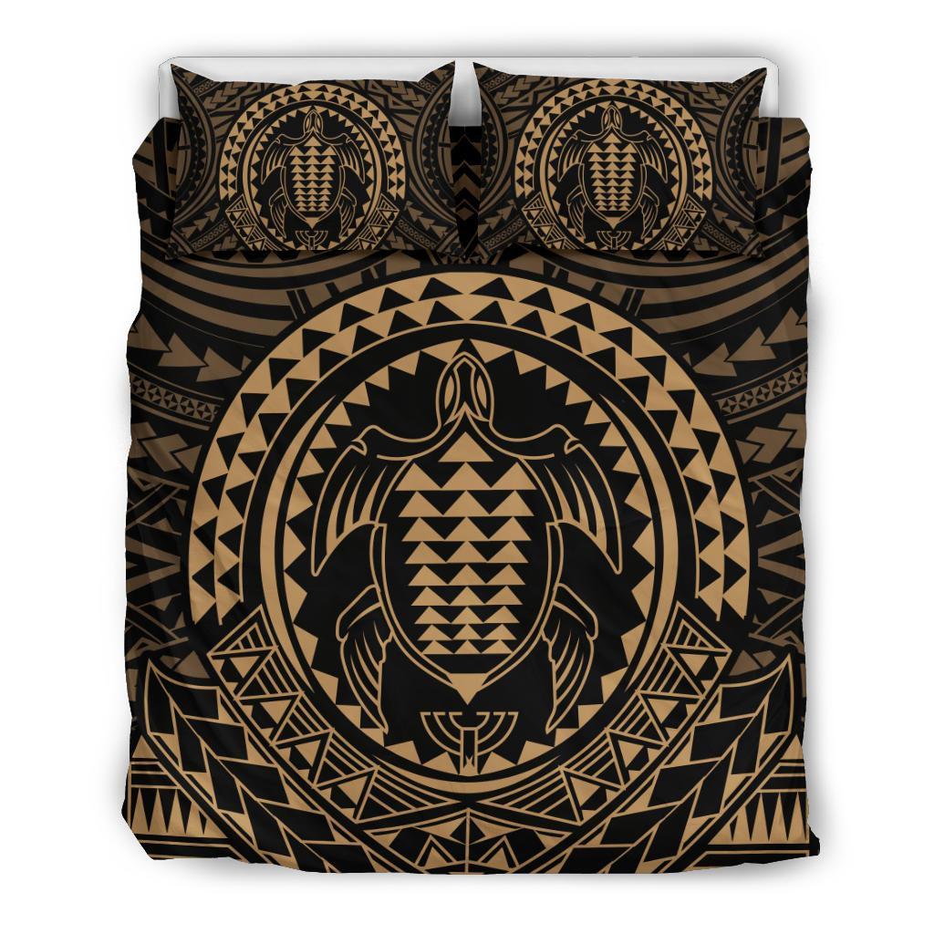 Hawaiian Kakau Honu Arc Gold Polynesian Bedding Set Gold - Polynesian Pride