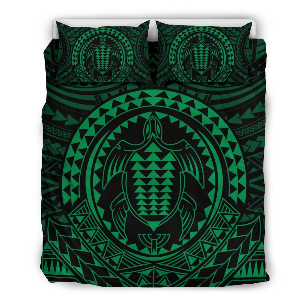 Hawaiian Kakau Honu Arc Green Polynesian Bedding Set Green - Polynesian Pride