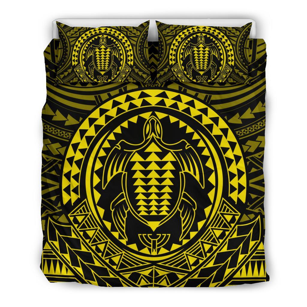 Hawaiian Kakau Honu Arc Yellow Polynesian Bedding Set Yellow - Polynesian Pride