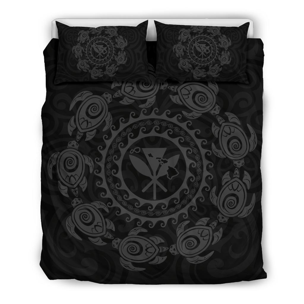 Hawaiian Map Kanaka Turtles Circle Style Gray Polynesian Bedding Set Gray - Polynesian Pride