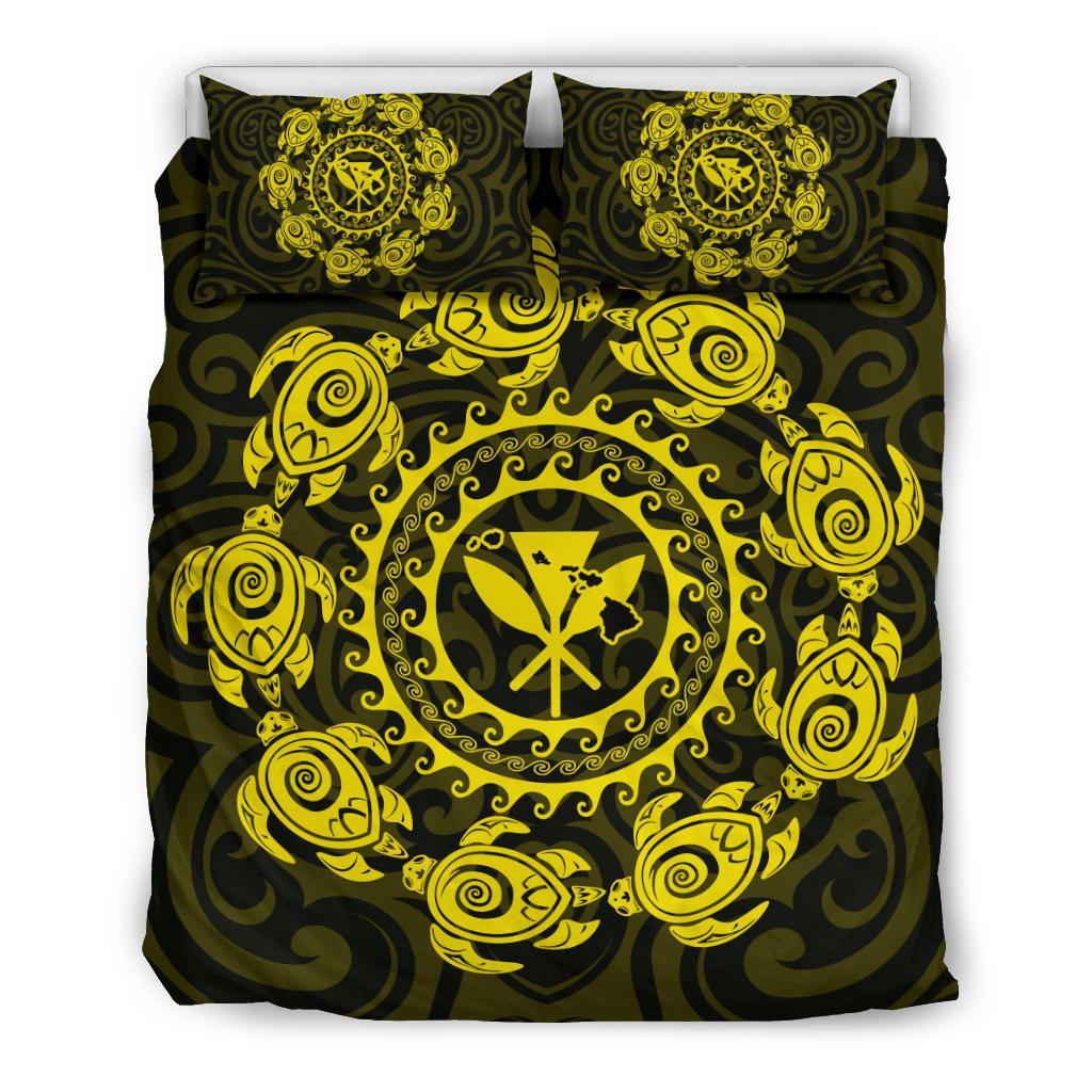 Hawaiian Map Kanaka Turtles Circle Style Yellow Polynesian Bedding Set Yellow - Polynesian Pride