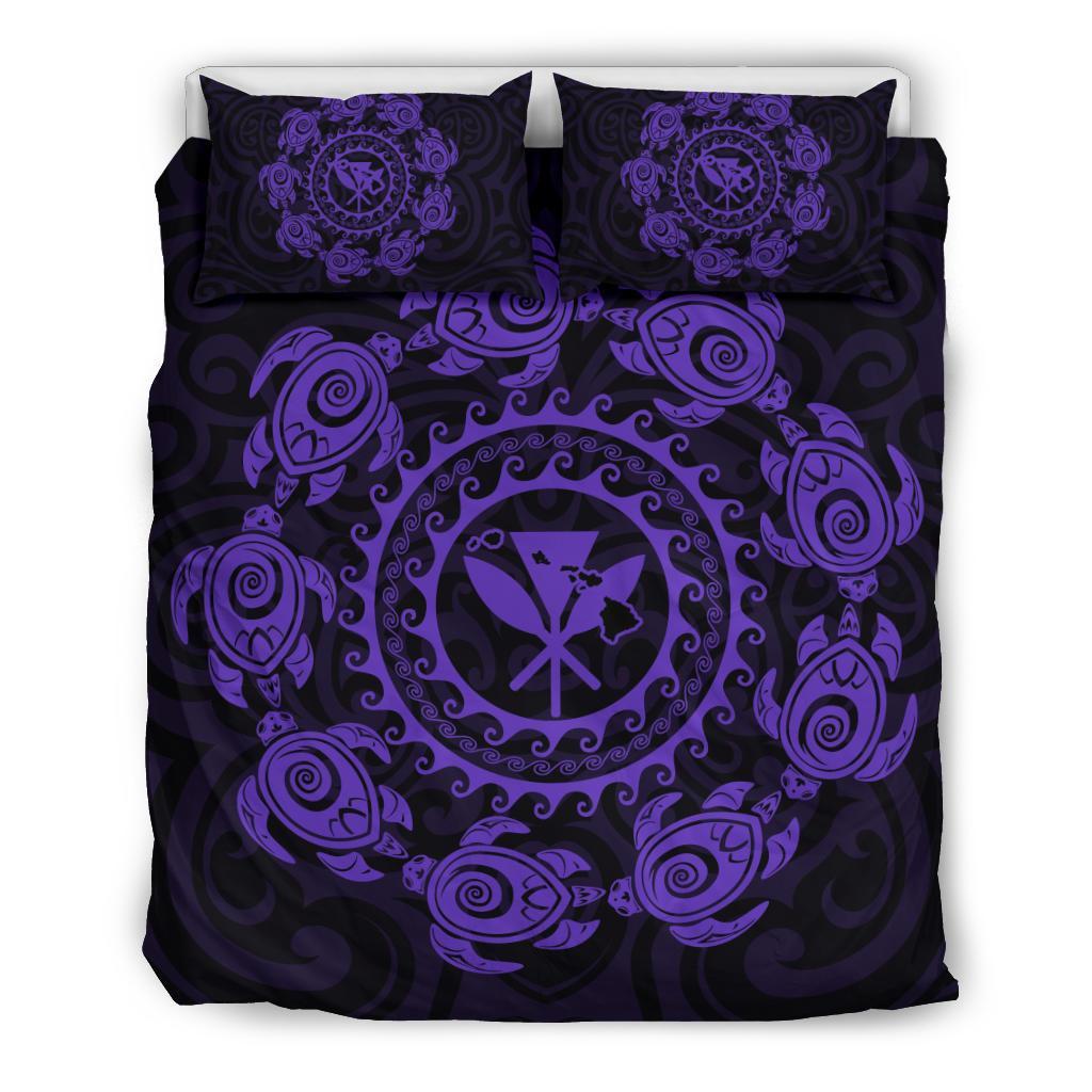 Hawaiian Map Kanaka Turtles Circle Style Violet Polynesian Bedding Set Purple - Polynesian Pride