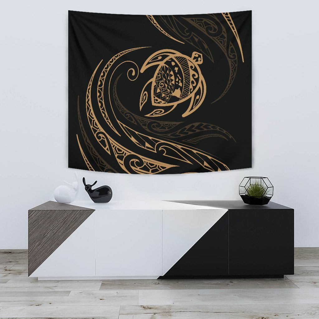 Hawaii Turtle Tapestry - Gold - Frida Style Wall Tapestry 75cm*90cm Black - Polynesian Pride