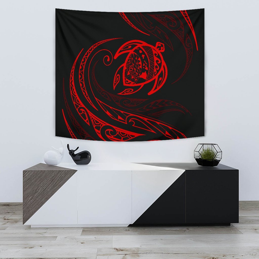 Hawaii Turtle Tapestry - Red - Frida Style Wall Tapestry 75cm*90cm Black - Polynesian Pride