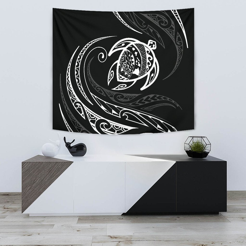 Hawaii Turtle Tapestry - White - Frida Style Wall Tapestry 75cm*90cm Black - Polynesian Pride