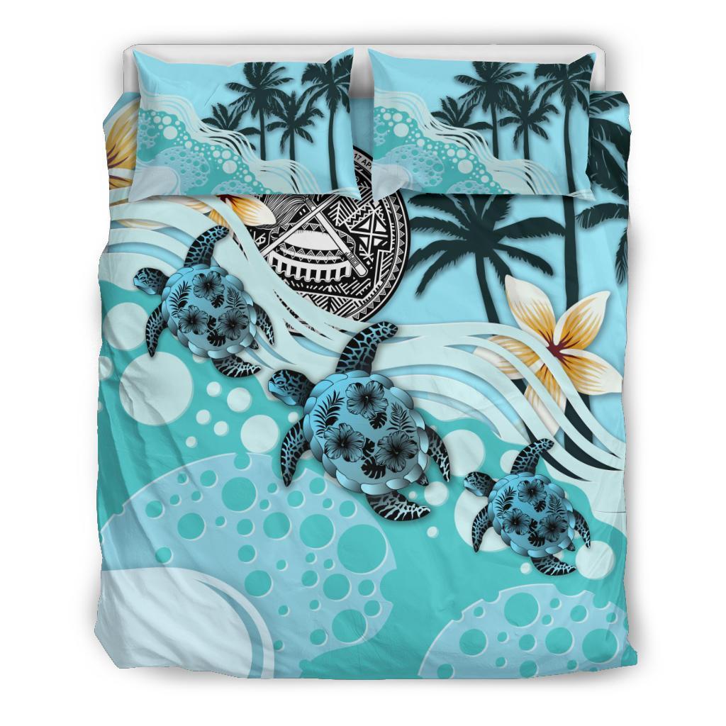 Polynesian Duvet Cover Set - American Samoa Bedding Set Blue Turtle Hibiscus Blue - Polynesian Pride