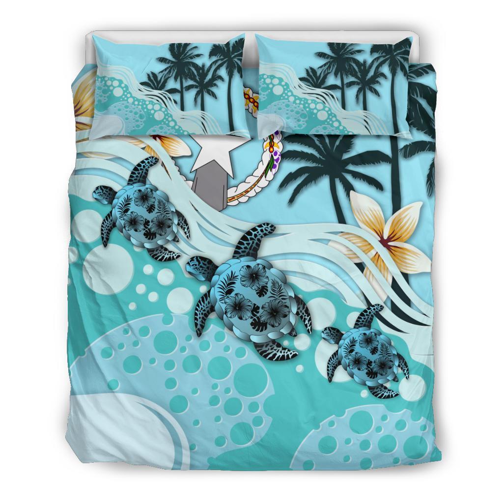 Polynesian Duvet Cover Set - Northern Mariana Islands Bedding Set Blue Turtle Hibiscus - Polynesian Pride