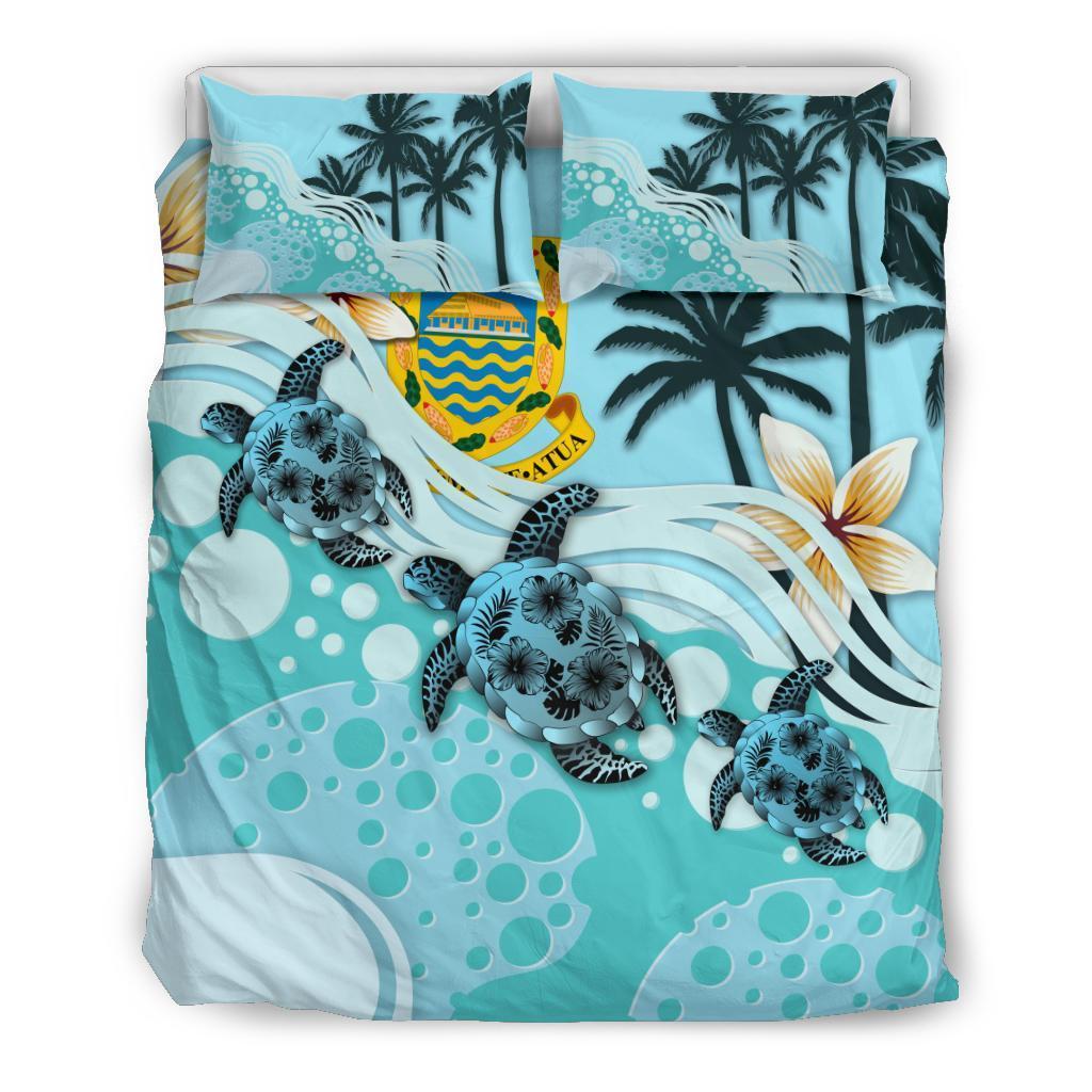 Polynesian Duvet Cover Set - Tuvalu Bedding Set Blue Turtle Hibiscus Blue - Polynesian Pride