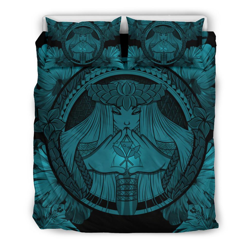 Hawaiian Map Madame Pele Kanaka Polynesian Bedding Set Blue Blue - Polynesian Pride