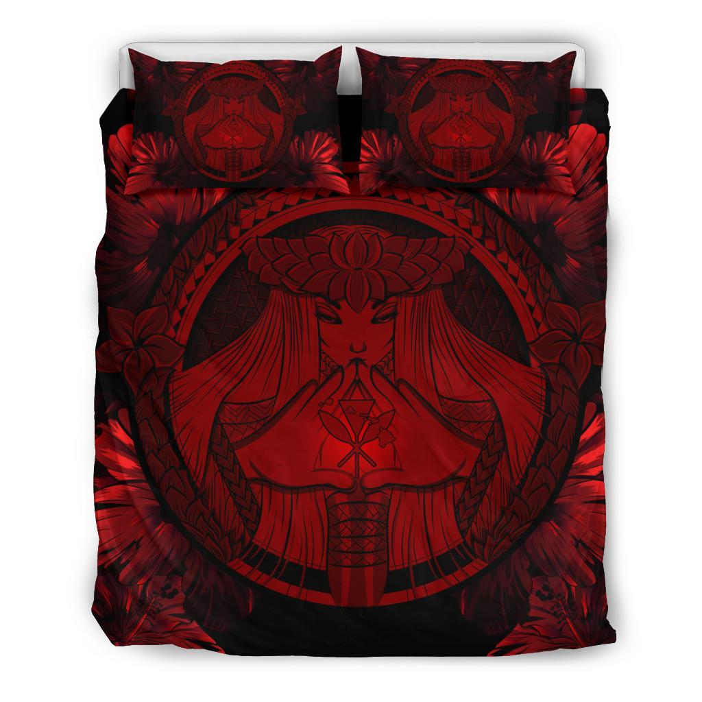 Hawaiian Map Madame Pele Kanaka Polynesian Bedding Set Red Red - Polynesian Pride