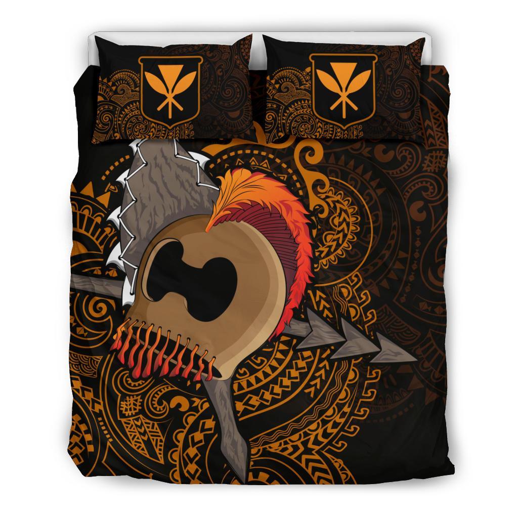 Hawaiian Warrior Helmet Kanaka Polynesian Bedding Set Black - Polynesian Pride