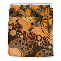 Polynesian Duvet Cover Set - Hawaii Bedding Set Orange Turtle Hibiscus - Polynesian Pride