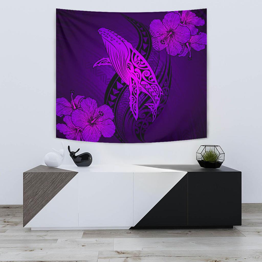 Hawaii Whale Swim Poly Purple Tapestry Wall Tapestry Small 60" x 51" Purple - Polynesian Pride