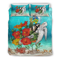 Polynesian Duvet Cover Set - Solomon Island Bedding Set Ocean Turtle Hibiscus - Polynesian Pride