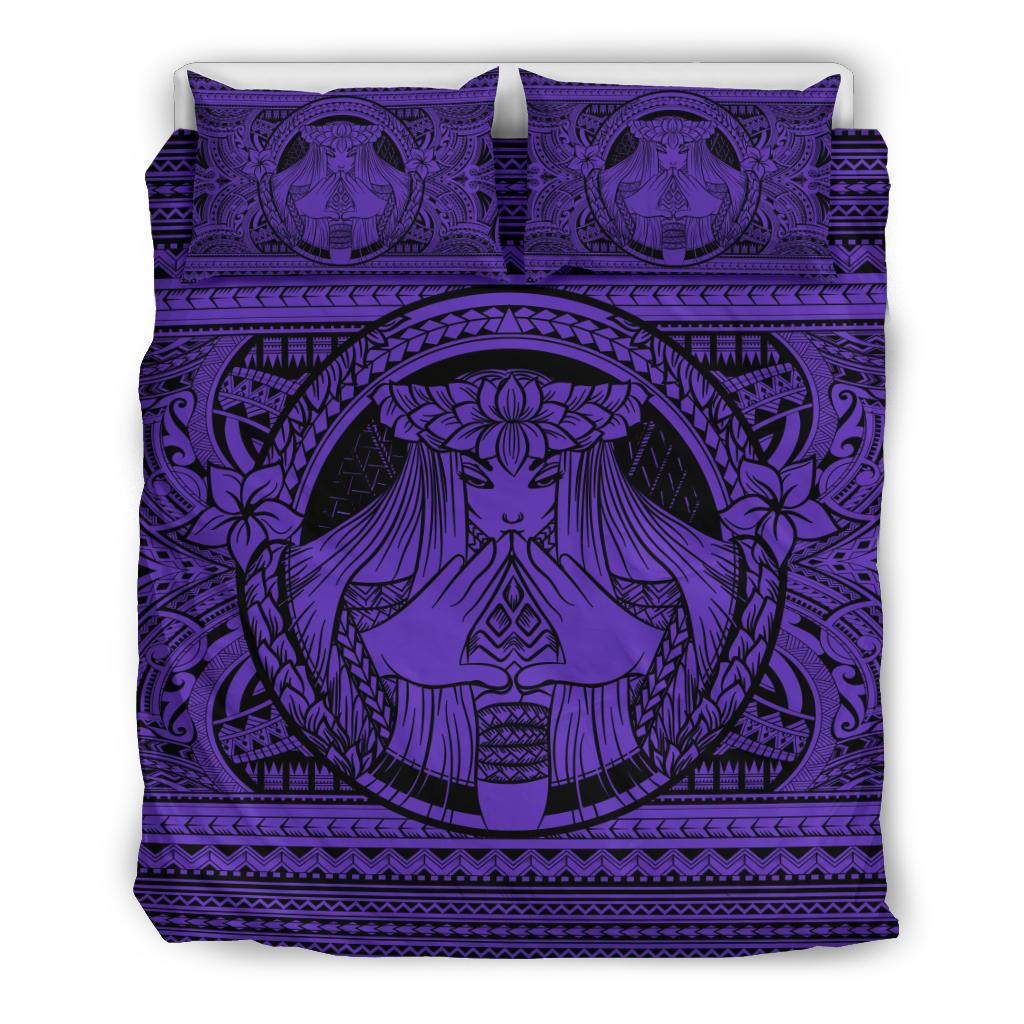 Hawaiian Madame Pele Plumeria Polynesian Bedding Set Purple Purple - Polynesian Pride