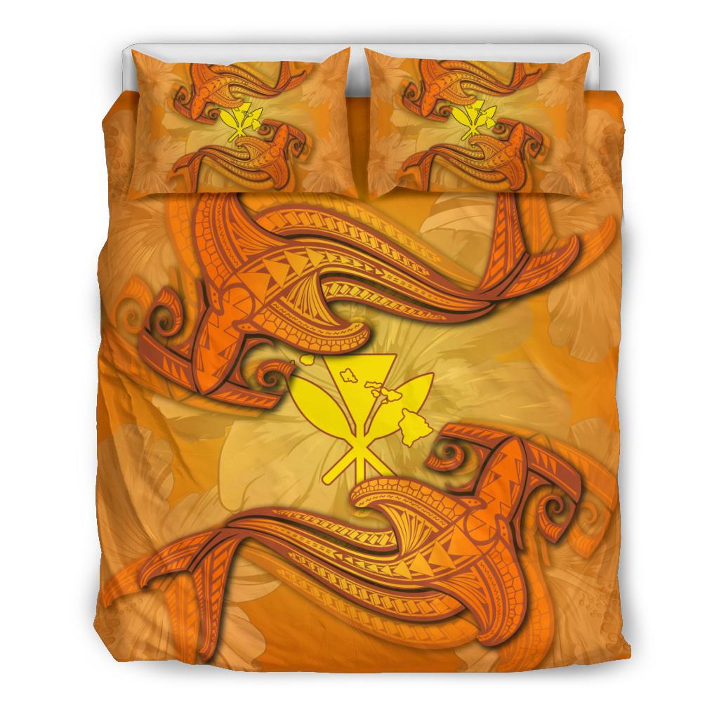 Hawaiian Map Kanaka Hammerhead Shark Polynesian Bedding Set Art - Polynesian Pride