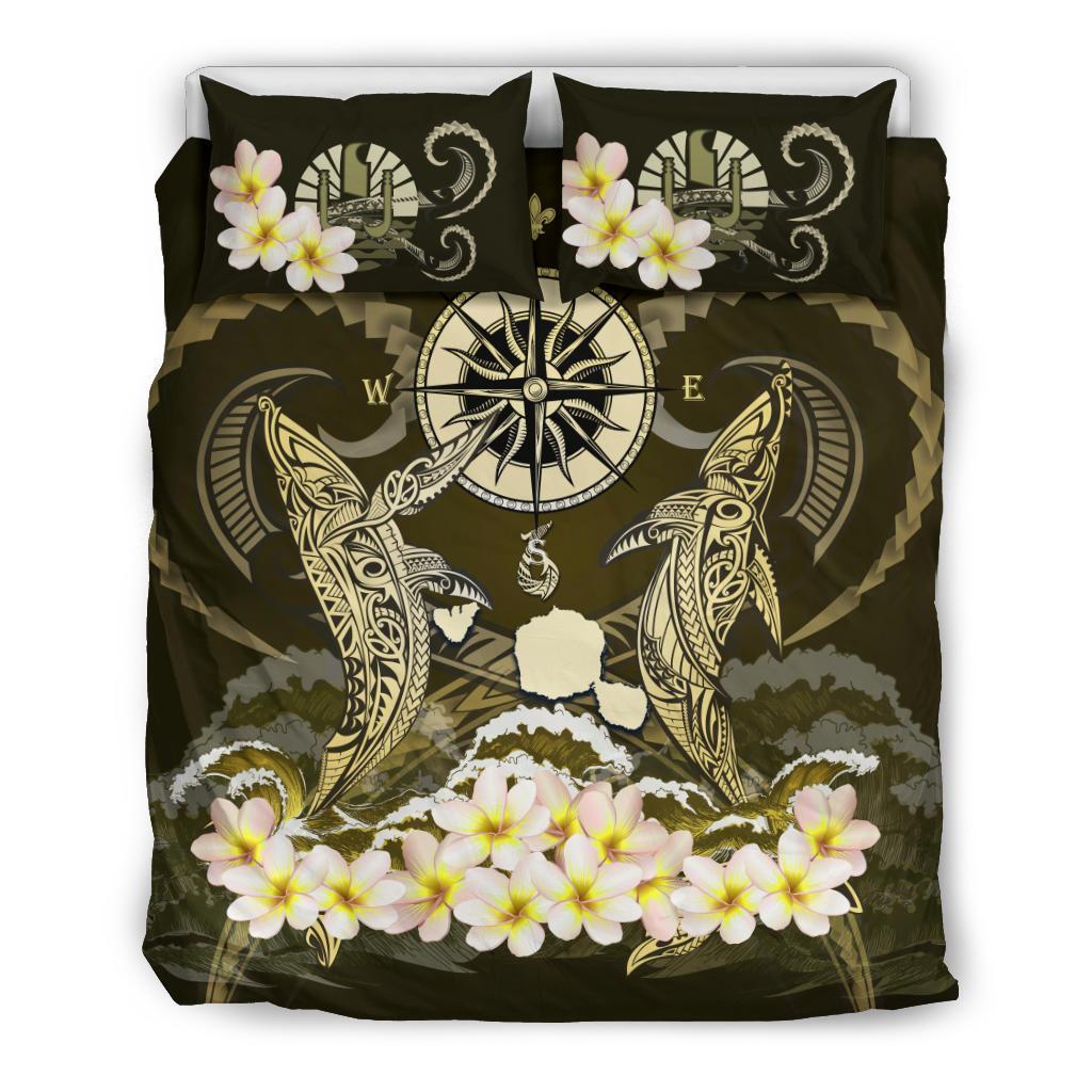 Polynesian Duvet Cover Set - Tahiti Bedding Set Shark Polynesia Compass Plumeria Gold - Polynesian Pride