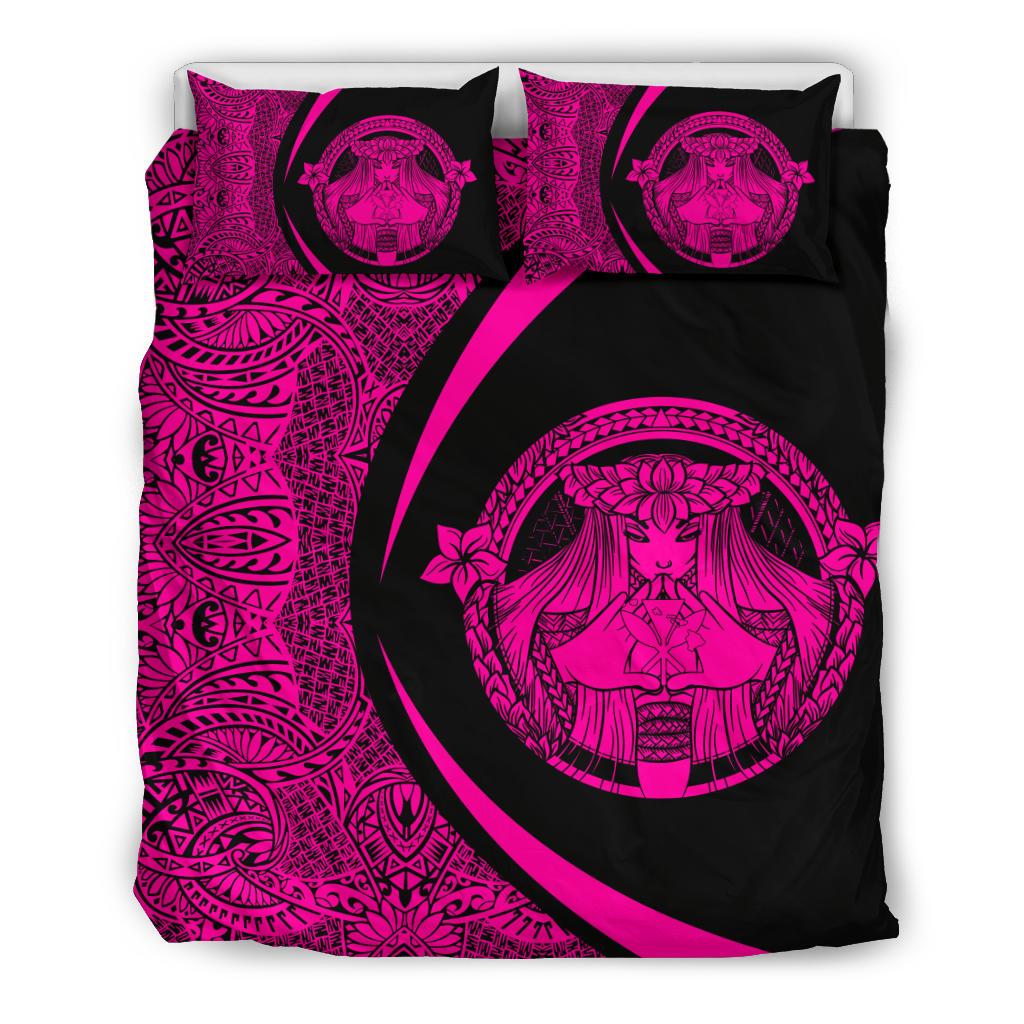 Hawaiian Madame Pele Kanaka Plumeria Polynesian Bedding Set Circle Style Pink Pink - Polynesian Pride