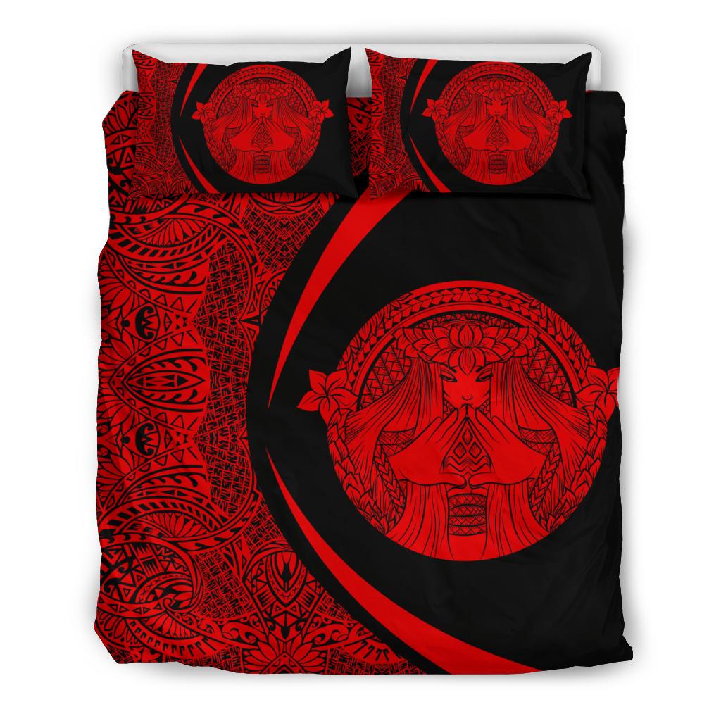 Hawaiian Madame Pele Plumeria Polynesian Bedding Set Circle Style Red Art - Polynesian Pride