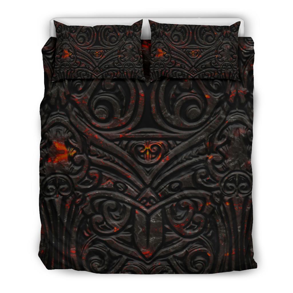 New Zealand Warriors Bedding Set Maori Tiki Vocalno Style Black - Polynesian Pride