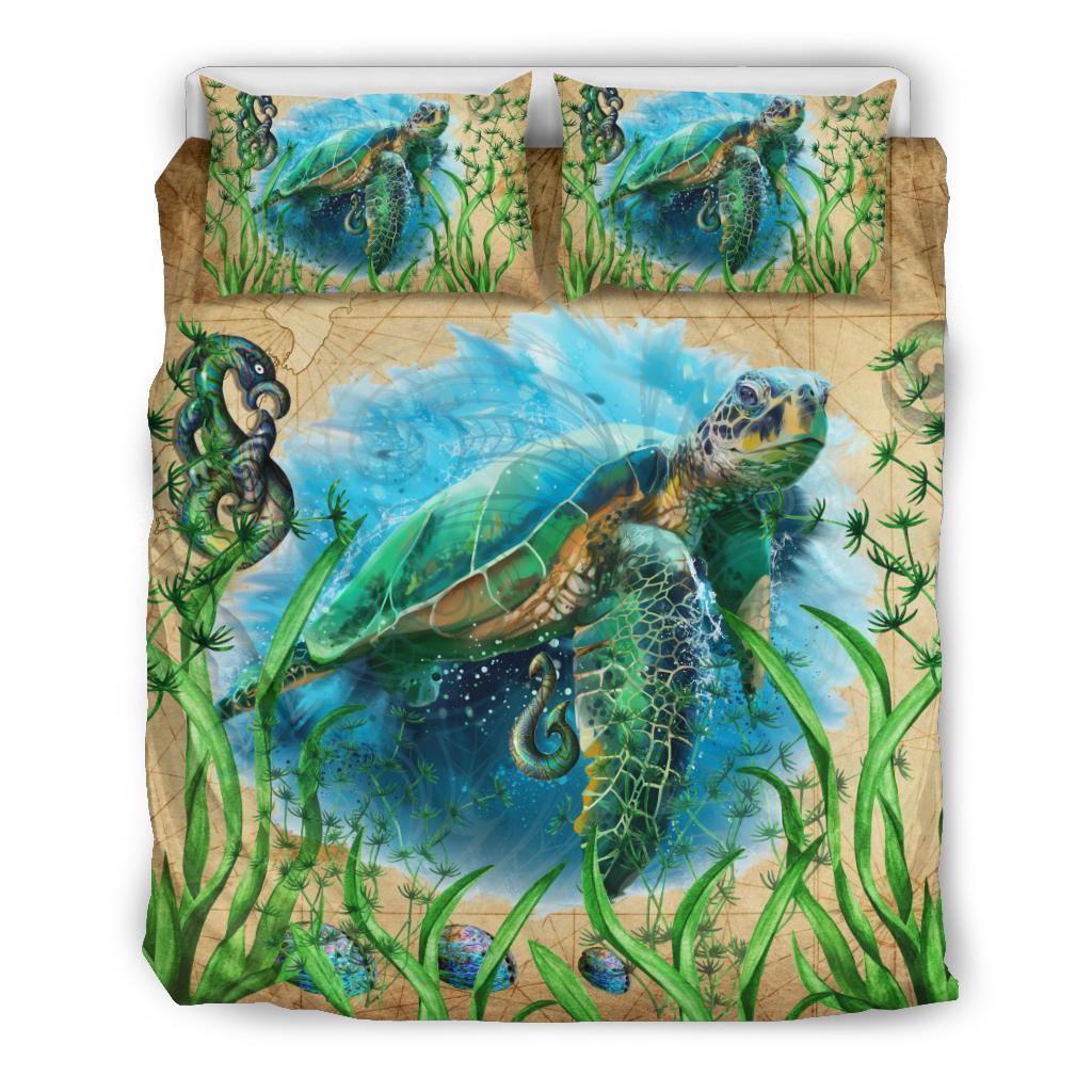 New Zealand Bedding Set Turtle Manaia Maori Vintage Green - Polynesian Pride