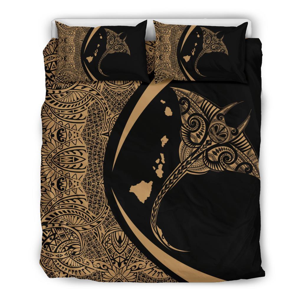 Hawaiian Map Manta Ray Polynesian Bedding Set - Gold - Circle Style Gold - Polynesian Pride