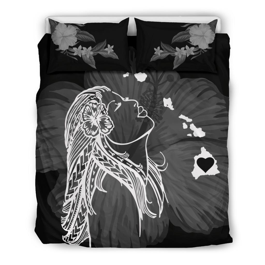 Hawaiian Map Heart Hula Girl Hibiscus Polynesian Bedding Set - White White - Polynesian Pride