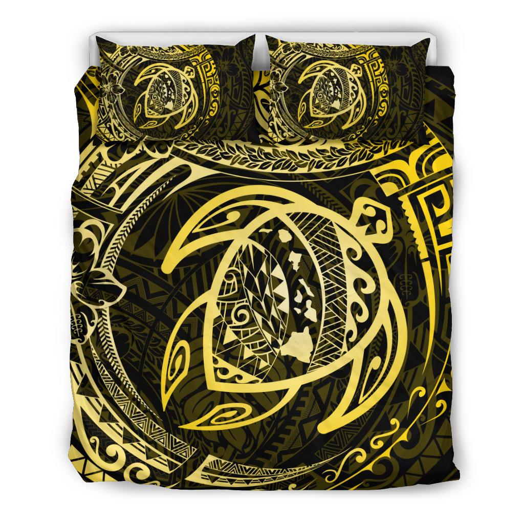 Hawaiian Map Turtle Polynesian Bedding Set Circle Yellow Yellow - Polynesian Pride