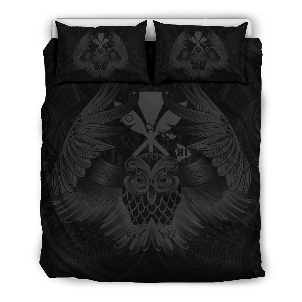 Hawaiian Map Owl Kanaka Bedding Set - Pueo Aumakua - Grey Grey - Polynesian Pride