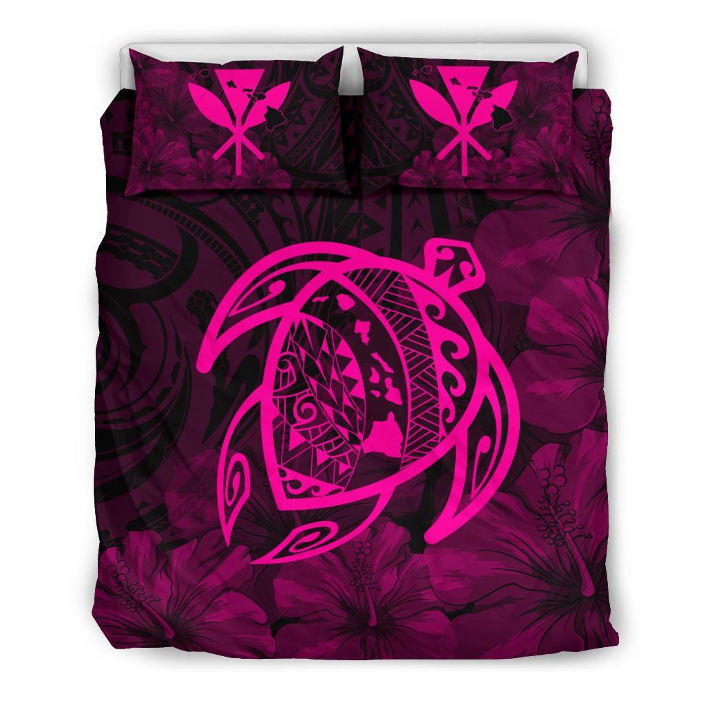 Hawaiian Map Turtle Kanaka Hibiscus Polynesian Bedding Set - Pink Pink - Polynesian Pride