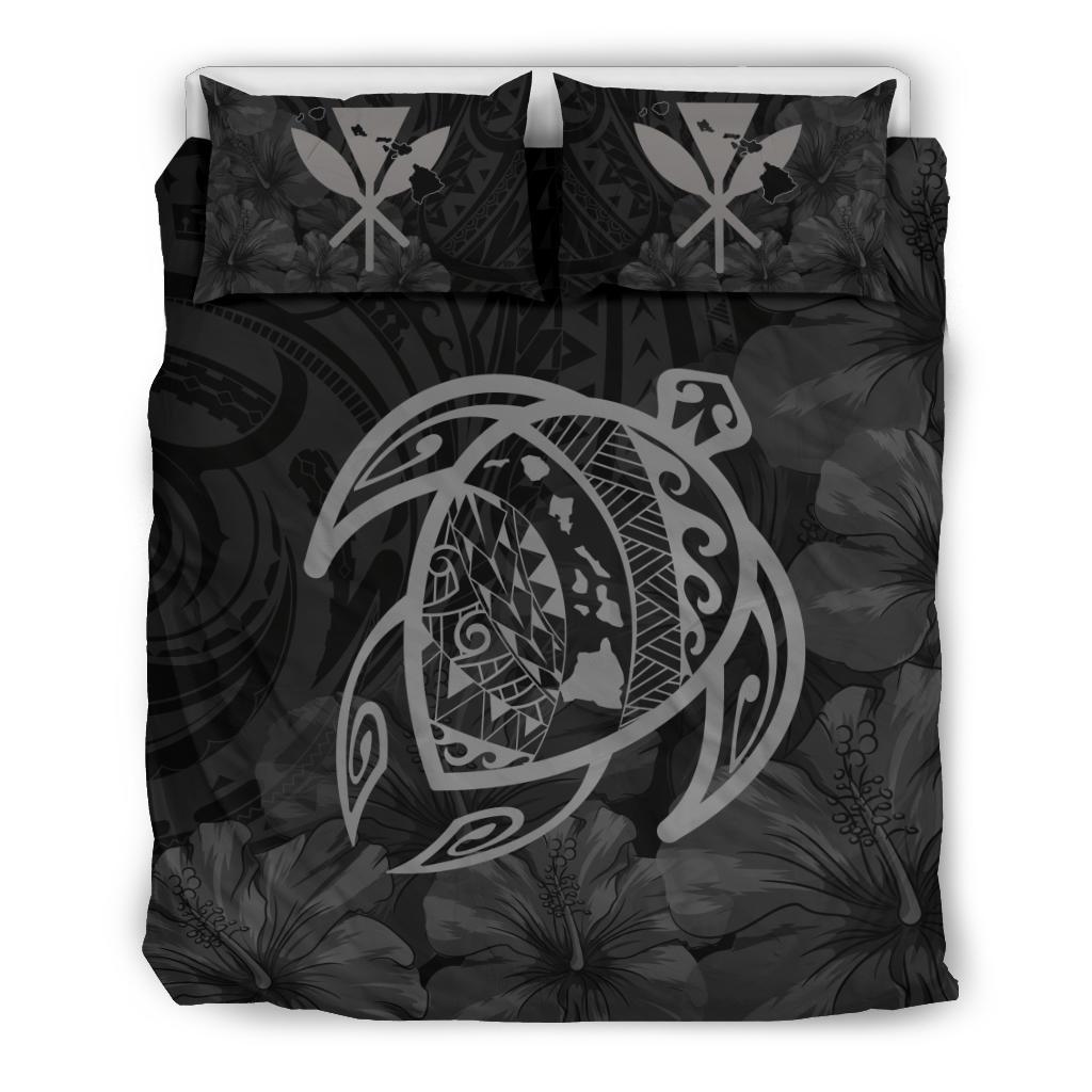 Hawaiian Map Turtle Kanaka Hibiscus Polynesian Bedding Set - Gray Gray - Polynesian Pride