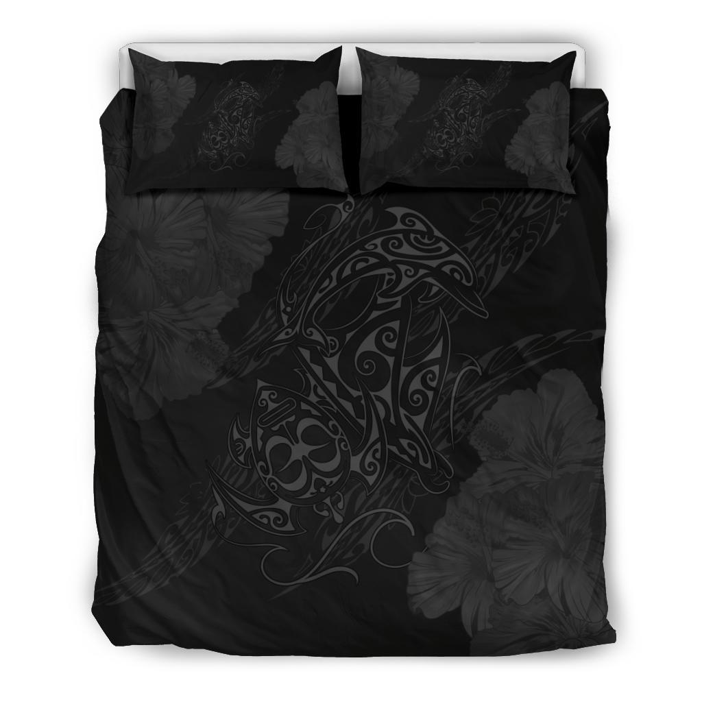 Hawaiian Hibiscus Dolphin Manta Ray Turtle Polynesian Bedding Set Waves Grey Grey - Polynesian Pride