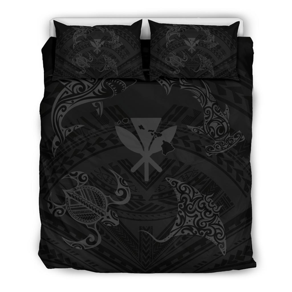 Polynesian Turtle Hammerhead Shark Ray Kanaka Hawaii Bedding Set Circle Grey - Polynesian Pride