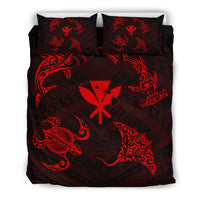 Polynesian Turtle Hammerhead Shark Ray Kanaka Hawaii Bedding Set Circle Red - Polynesian Pride