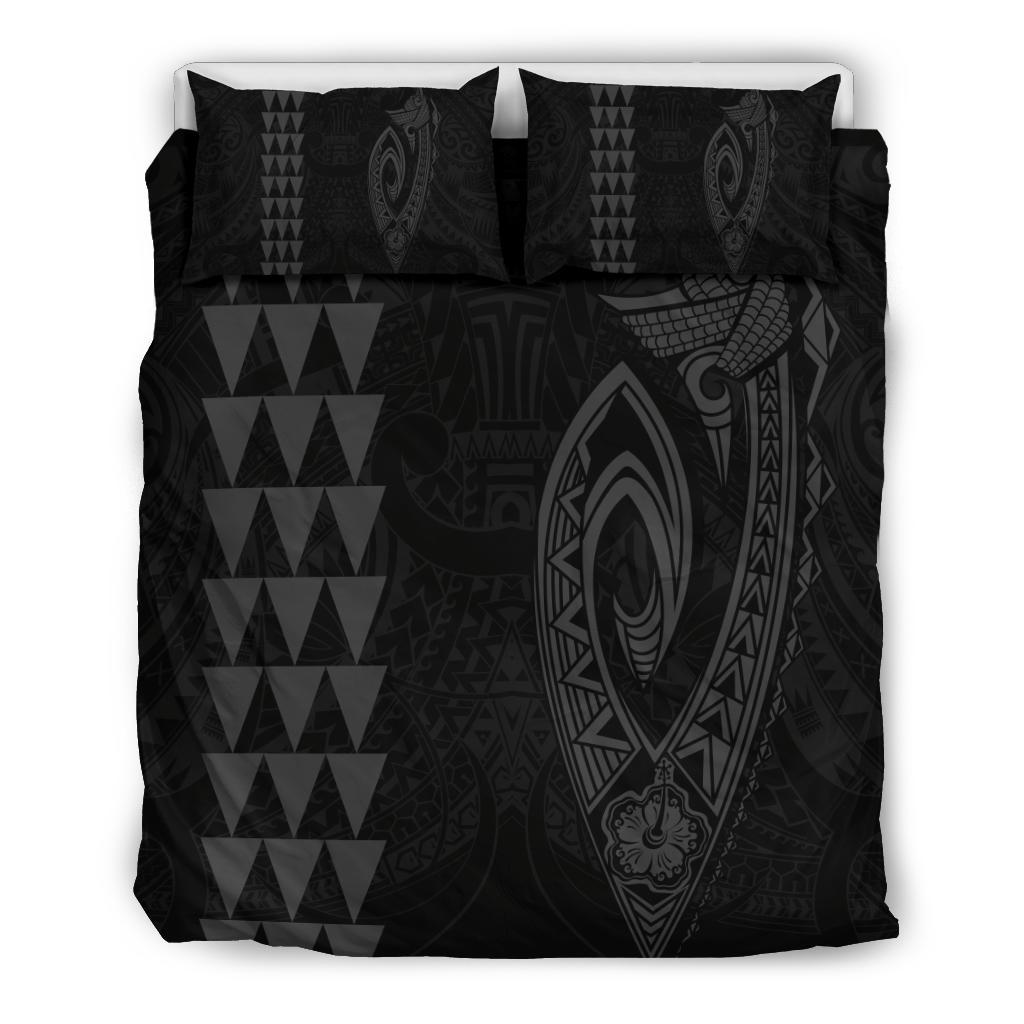 Hawaiian Kakau Fish Hook Polynesian Bedding Set - Grey Grey - Polynesian Pride