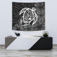 Hawaii Turtle Kanaka Map Hibiscus Poly Tapestry - White Wall Tapestry Small 60" x 51" White - Polynesian Pride