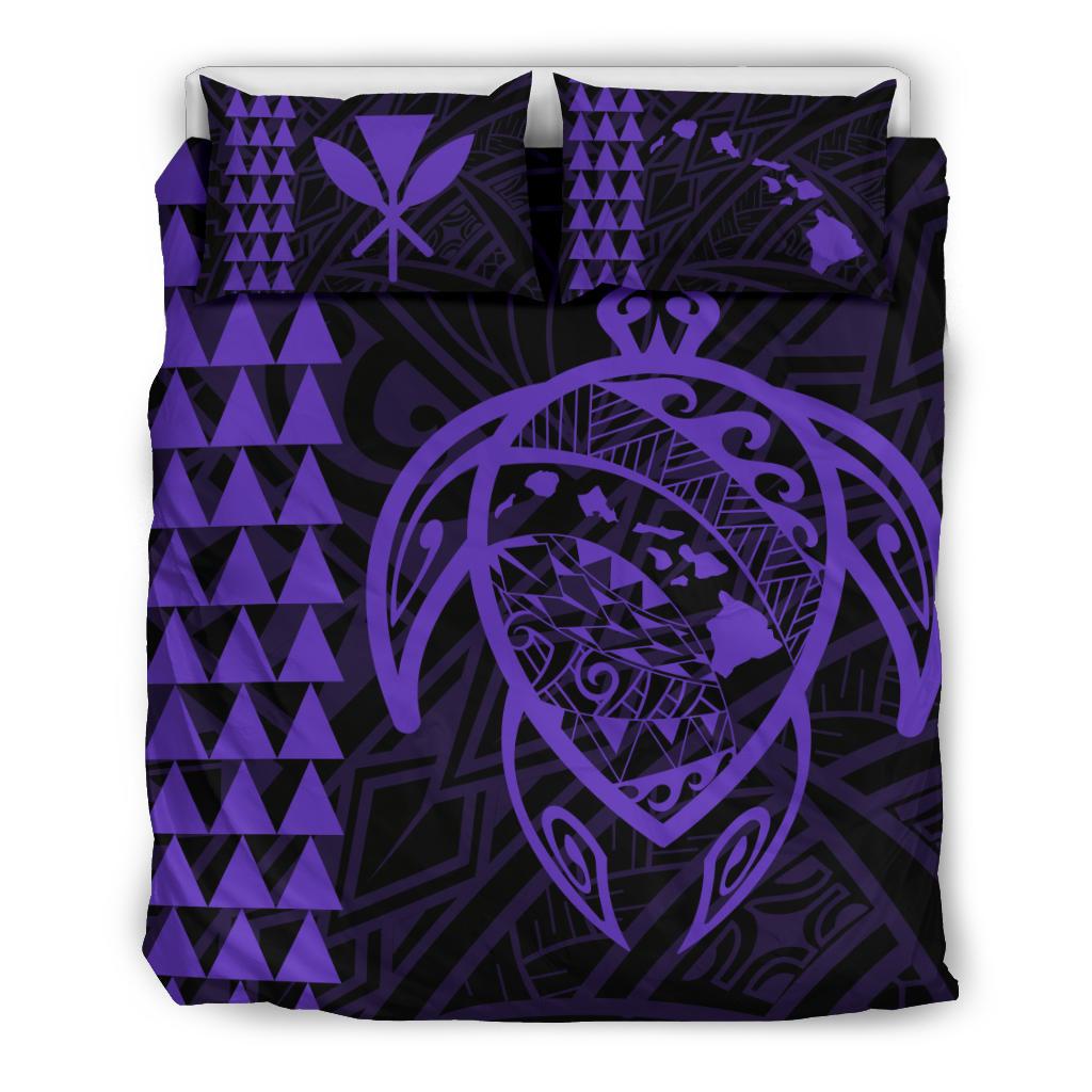 Hawaiian Map Kakau Turtle Kanaka Polynesian Bedding Set - Purple Purple - Polynesian Pride