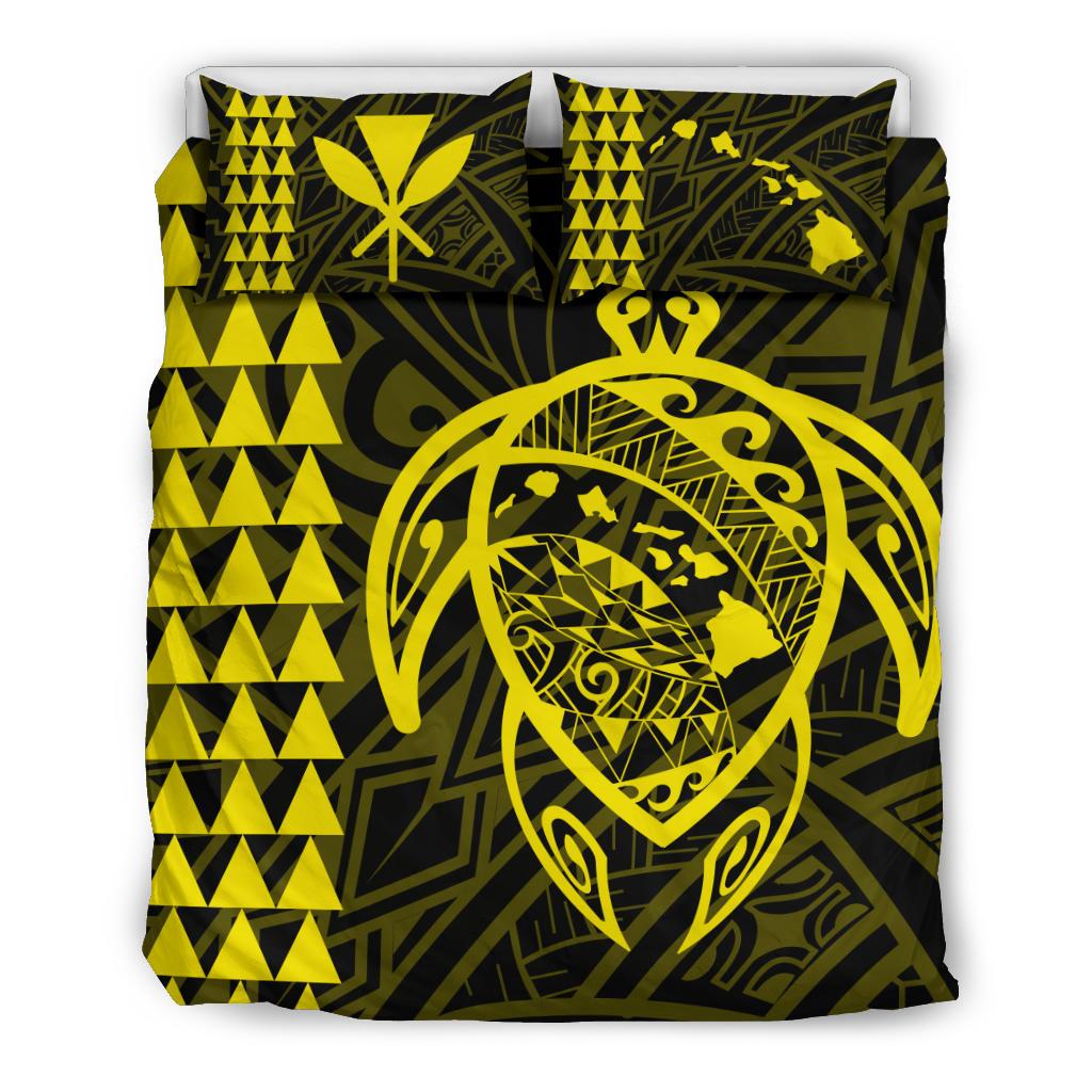 Hawaiian Map Kakau Turtle Kanaka Polynesian Bedding Set - Yellow Yellow - Polynesian Pride