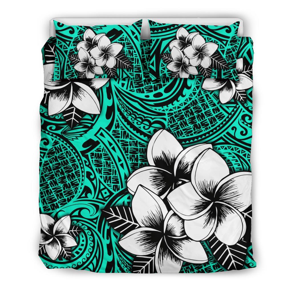 Hawaiian Plumeria Tribe Turquoise Polynesian Bedding Set Art - Polynesian Pride