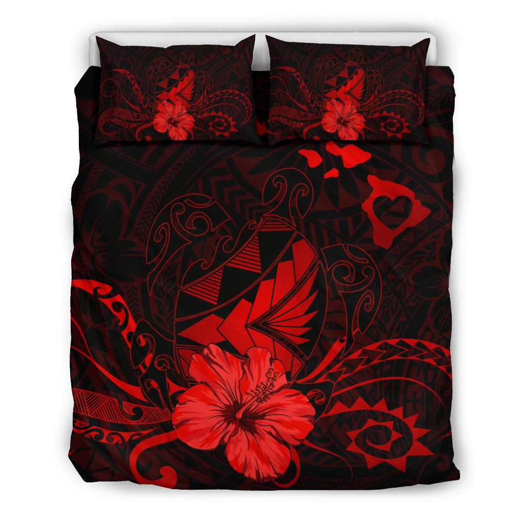 Hawaiian Map Heart Turtle Tattoo Hibiscus Polynesian Bedding Seto - Red Red - Polynesian Pride