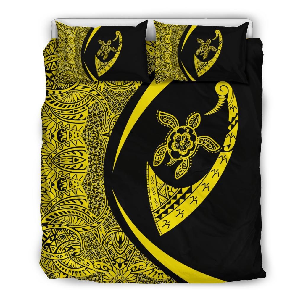 Hawaiian Turtle Fish Hook Hibiscus Polynesian Bedding Set - Circle Style Yellow Yellow - Polynesian Pride