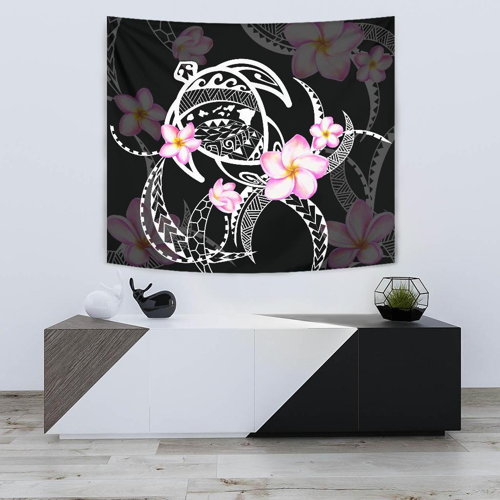 Hawaii Turtle Swim Poly Tapestry Wall Tapestry Small 60" x 51" Black - Polynesian Pride
