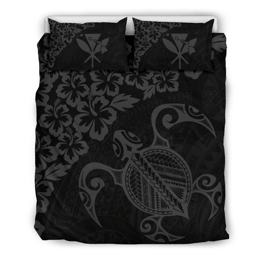 Hawaiian Map Turtle Hibiscus Kanaka Polynesian Bedding Set - Gray Gray - Polynesian Pride