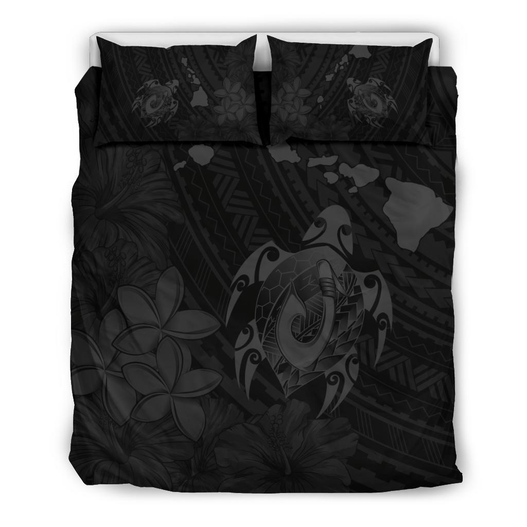 Hawaiian Map Turtle Plumeria Hibiscus Fish Hook Polynesian Bedding Set Grey Grey - Polynesian Pride