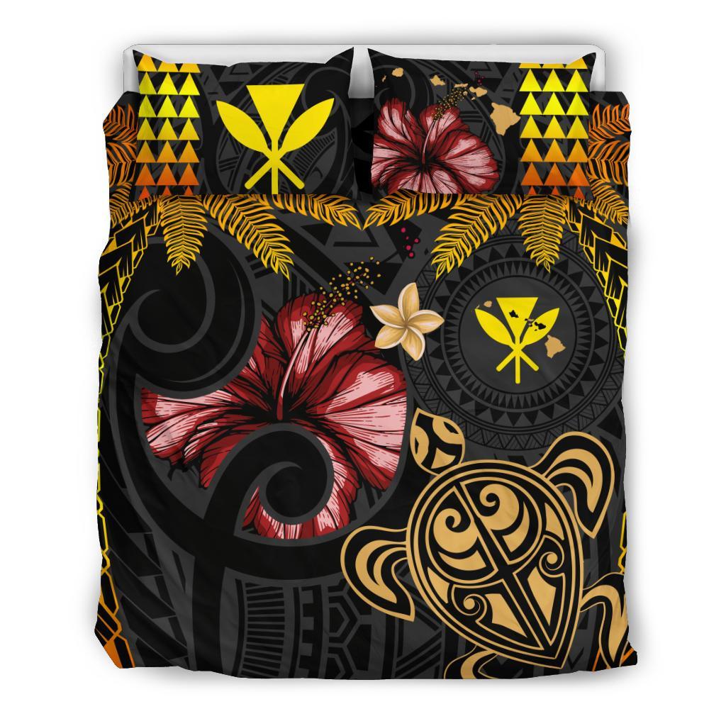 Hawaiian Turtle Hibiscus Polynesian Mixed Bedding Set Black - Polynesian Pride