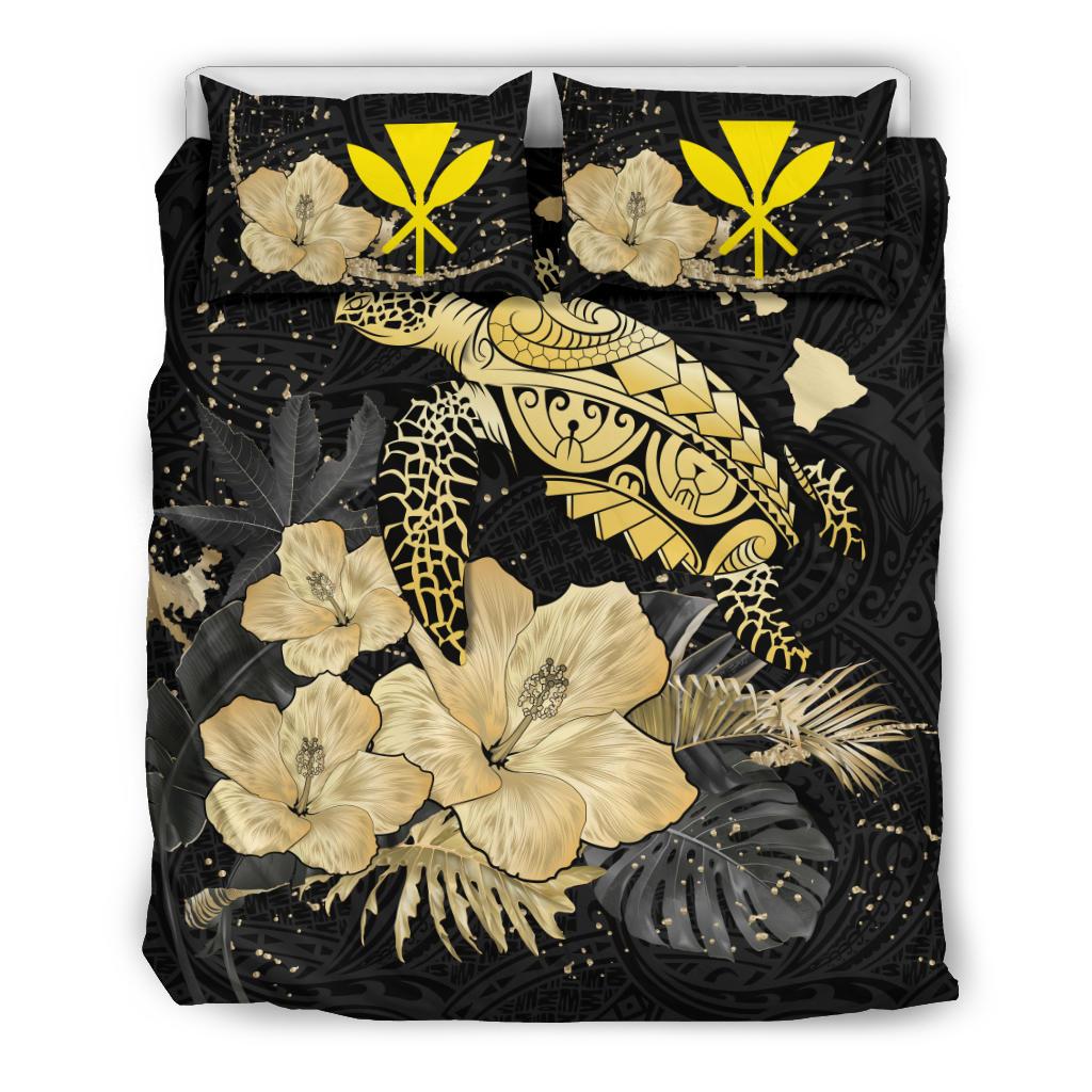 Kanaka Maoli (Hawaiian) Bedding Set - Turtle Hibiscus Gold Special Gold - Polynesian Pride