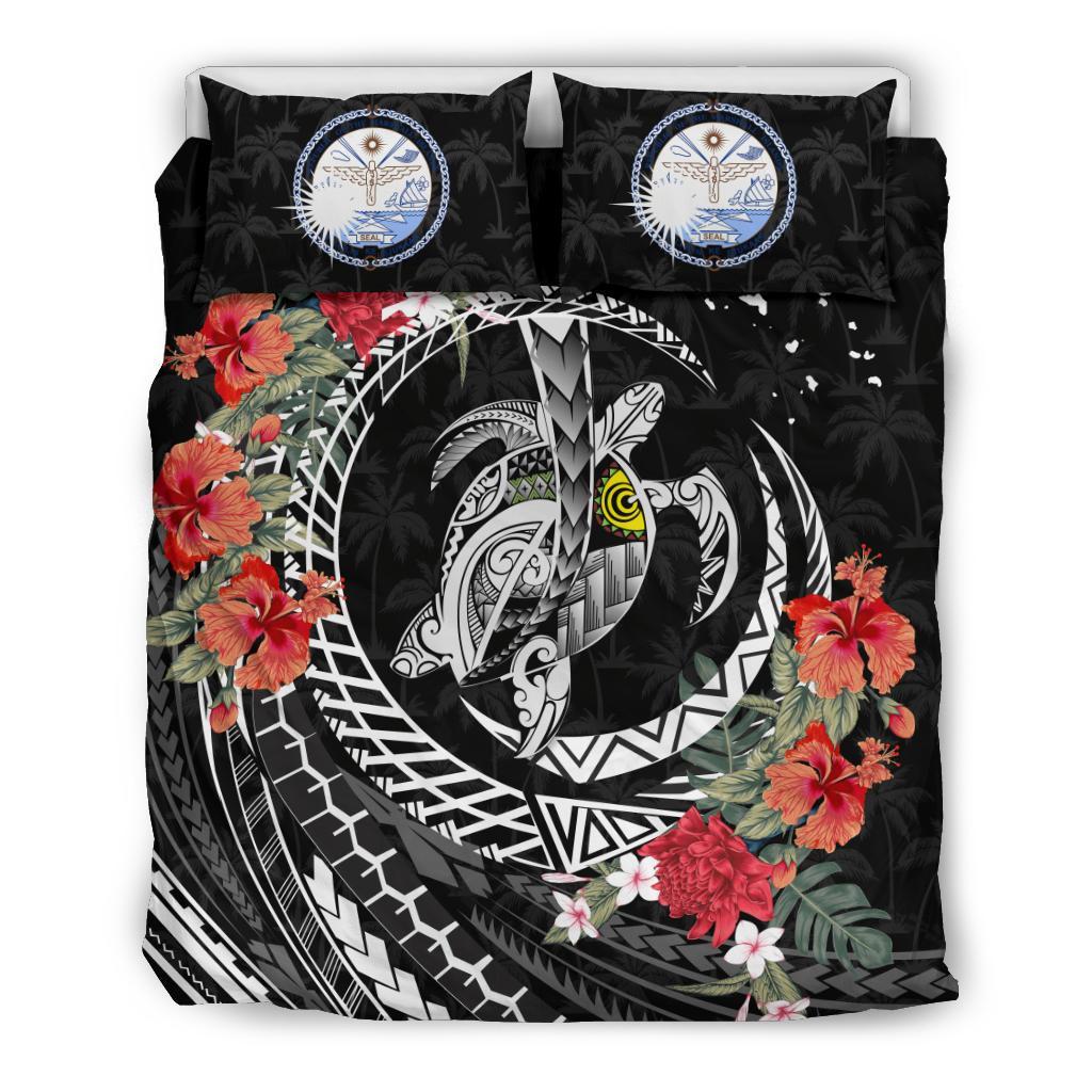 Polynesian Duvet Cover Set - Marshall Islands Bedding Set Polynesia Map Turtle Hibiscus - Polynesian Pride