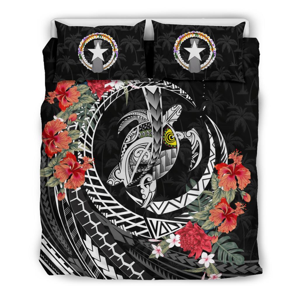 Polynesian Duvet Cover Set - Northern Mariana Islands Bedding Set Polynesia Map Turtle Hibiscus - Polynesian Pride